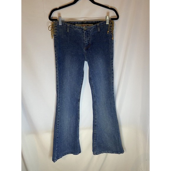 Vtg Mudd Jeans Lace Up Waist Mid Rise Flare Jeans Y2K Sz 9